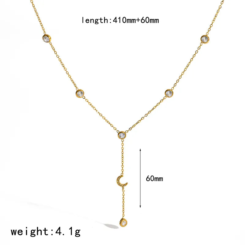 Waterproof NNecklace For Women In 304 Stainless Steel With 18K Gold Plated PVD Coating And Rhinestones