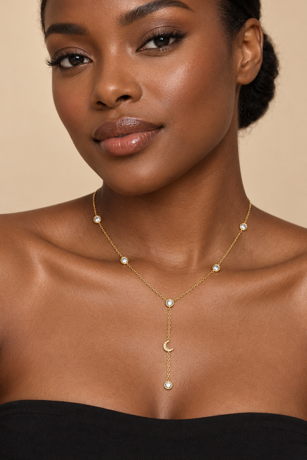 Waterproof NNecklace For Women In 304 Stainless Steel With 18K Gold Plated PVD Coating And Rhinestones