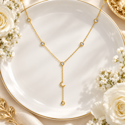 Waterproof NNecklace For Women In 304 Stainless Steel With 18K Gold Plated PVD Coating And Rhinestones